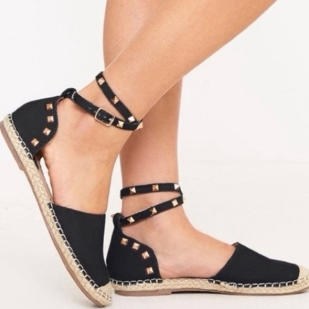 Anthropologie’s Maypol Black Leather Espadrilles in Size 8